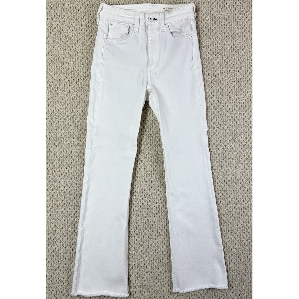 Rag & Bone Jeans 24 Optic White Nina High Rise Ankle Flare Stretch Denim Raw Hem